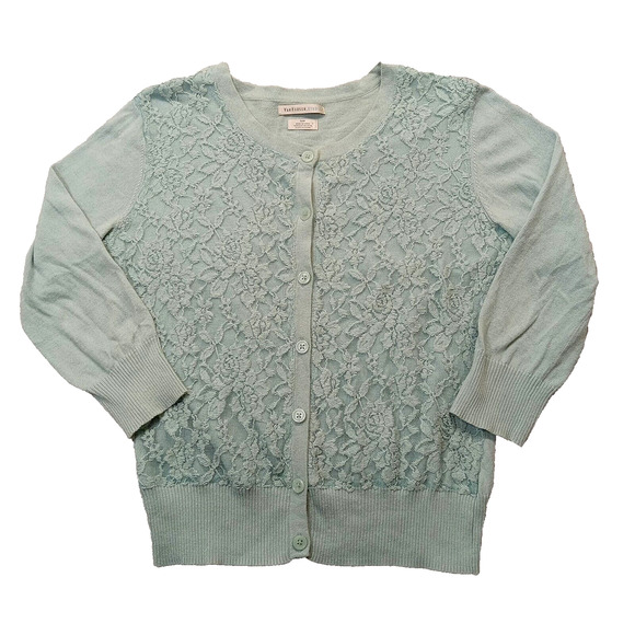 Van Heusen Cardigan Sweater S Women's Studio Lace Front Long Sleeve Green Cotton - Picture 1 of 6